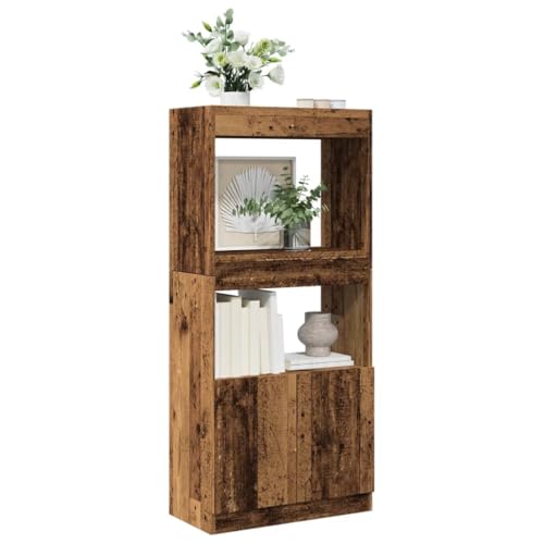 HANJIEFACAI Highboard Altholz-Optik 63x33x140 cm Holzwerkstoff Vitrine Bookcase Cabinet Small Bookshelf für Balkon Wohnzimmer Schlafzimmer Flur von HANJIEFACAI