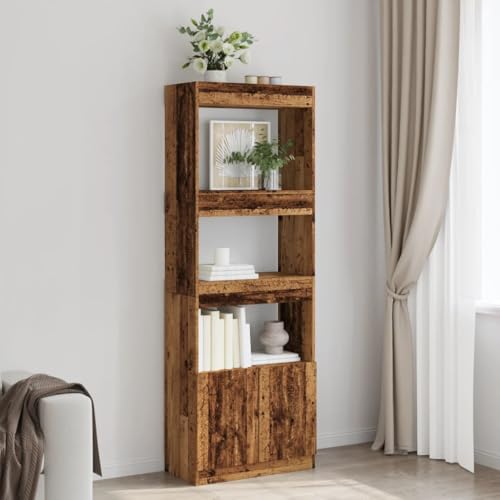 HANJIEFACAI Highboard Altholz-Optik 63x33x180 cm Holzwerkstoff Vitrine Bookcase Cabinet Small Bookshelf für Balkon Wohnzimmer Schlafzimmer Flur von HANJIEFACAI