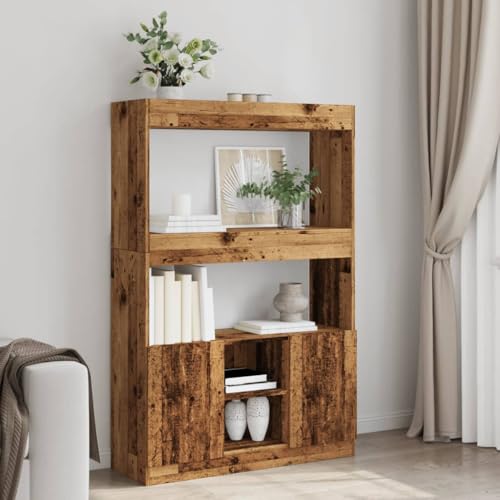 HANJIEFACAI Highboard Altholz-Optik 92x33x140 cm Holzwerkstoff Vitrine Bookcase Cabinet Small Bookshelf für Balkon Wohnzimmer Schlafzimmer Flur von HANJIEFACAI