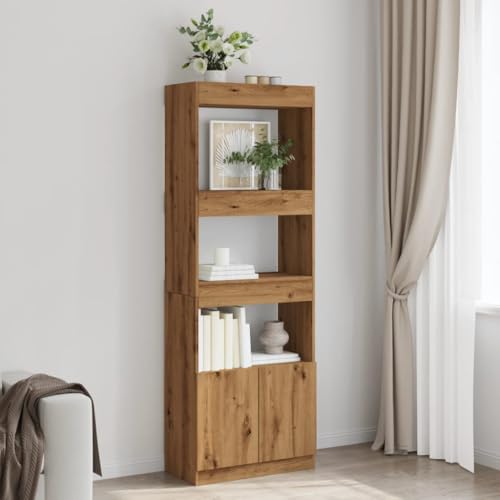 HANJIEFACAI Highboard Artisan-Eiche 63x33x180 cm Holzwerkstoff Vitrine Bookcase Cabinet Small Bookshelf für Balkon Wohnzimmer Schlafzimmer Flur von HANJIEFACAI