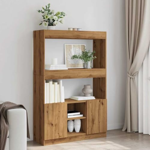 HANJIEFACAI Highboard Artisan-Eiche 92x33x140 cm Holzwerkstoff Vitrine Bookcase Cabinet Small Bookshelf für Balkon Wohnzimmer Schlafzimmer Flur von HANJIEFACAI