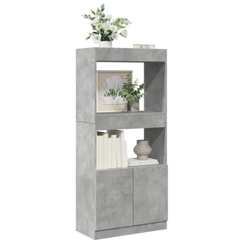HANJIEFACAI Highboard Betongrau 63x33x140 cm Holzwerkstoff Vitrine Bookcase Cabinet Small Bookshelf für Balkon Wohnzimmer Schlafzimmer Flur von HANJIEFACAI