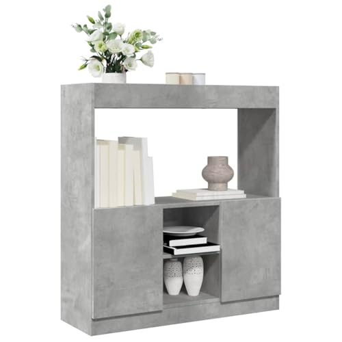 HANJIEFACAI Highboard Betongrau 92x33x100 cm Holzwerkstoff Vitrine Bookcase Cabinet Small Bookshelf für Balkon Wohnzimmer Schlafzimmer Flur von HANJIEFACAI