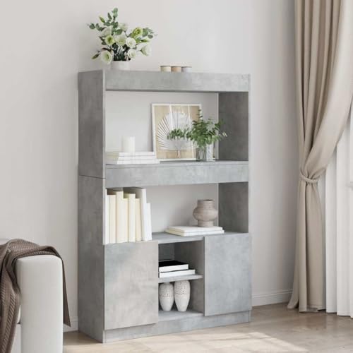 HANJIEFACAI Highboard Betongrau 92x33x140 cm Holzwerkstoff Vitrine Bookcase Cabinet Small Bookshelf für Balkon Wohnzimmer Schlafzimmer Flur von HANJIEFACAI