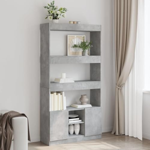 HANJIEFACAI Highboard Betongrau 92x33x180 cm Holzwerkstoff Vitrine Bookcase Cabinet Small Bookshelf für Balkon Wohnzimmer Schlafzimmer Flur von HANJIEFACAI