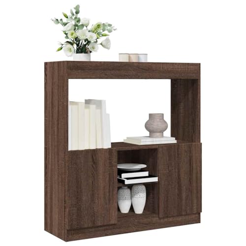 HANJIEFACAI Highboard Braun Eichen-Optik 92x33x100 cm Holzwerkstoff Vitrine Bookcase Cabinet Small Bookshelf für Balkon Wohnzimmer Schlafzimmer Flur von HANJIEFACAI