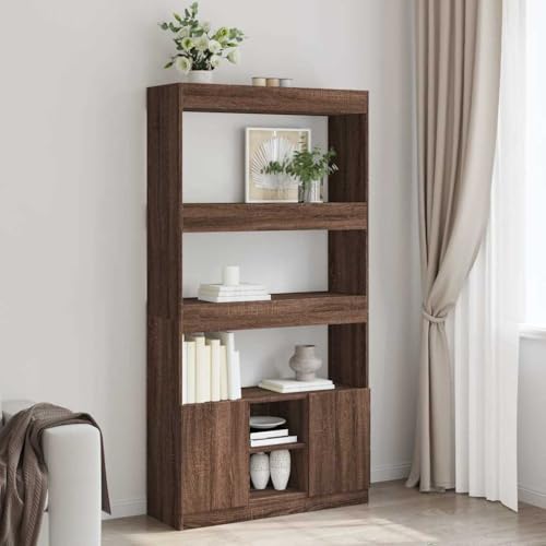 HANJIEFACAI Highboard Braun Eichen-Optik 92x33x180 cm Holzwerkstoff Vitrine Bookcase Cabinet Small Bookshelf für Balkon Wohnzimmer Schlafzimmer Flur von HANJIEFACAI