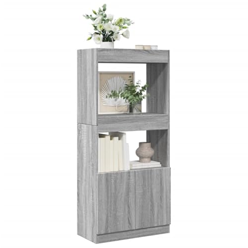 HANJIEFACAI Highboard Grau Sonoma 63x33x140 cm Holzwerkstoff Vitrine Bookcase Cabinet Small Bookshelf für Balkon Wohnzimmer Schlafzimmer Flur von HANJIEFACAI