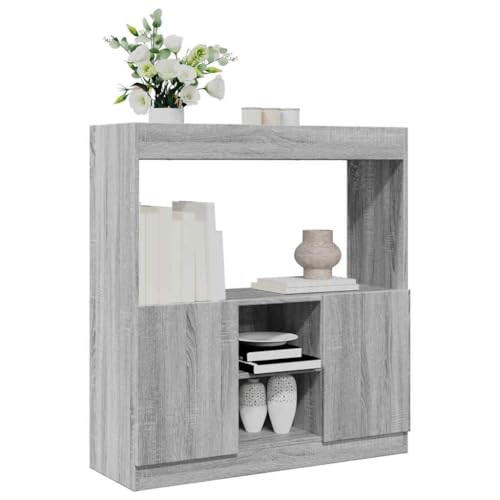 HANJIEFACAI Highboard Grau Sonoma 92x33x100 cm Holzwerkstoff Vitrine Bookcase Cabinet Small Bookshelf für Balkon Wohnzimmer Schlafzimmer Flur von HANJIEFACAI