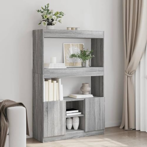 HANJIEFACAI Highboard Grau Sonoma 92x33x140 cm Holzwerkstoff Vitrine Bookcase Cabinet Small Bookshelf für Balkon Wohnzimmer Schlafzimmer Flur von HANJIEFACAI