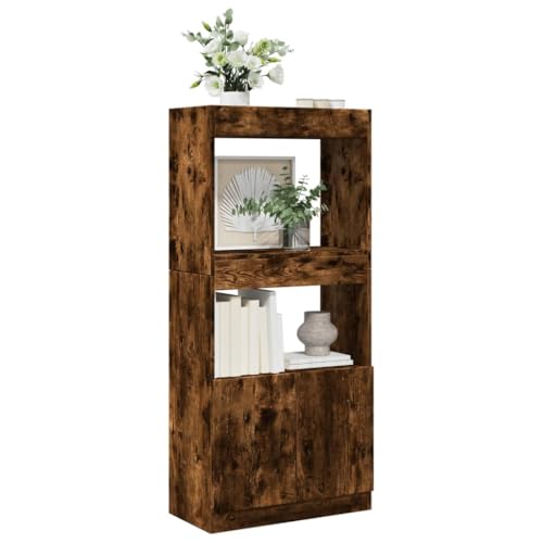 HANJIEFACAI Highboard Räuchereiche 63x33x140 cm Holzwerkstoff Vitrine Bookcase Cabinet Small Bookshelf für Balkon Wohnzimmer Schlafzimmer Flur von HANJIEFACAI