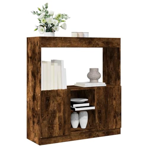 HANJIEFACAI Highboard Räuchereiche 92x33x100 cm Holzwerkstoff Vitrine Bookcase Cabinet Small Bookshelf für Balkon Wohnzimmer Schlafzimmer Flur von HANJIEFACAI