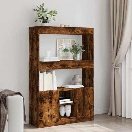 HANJIEFACAI Highboard Räuchereiche 92x33x140 cm Holzwerkstoff Vitrine Bookcase Cabinet Small Bookshelf für Balkon Wohnzimmer Schlafzimmer Flur von HANJIEFACAI