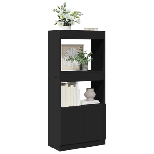 HANJIEFACAI Highboard Schwarz 63x33x140 cm Holzwerkstoff Vitrine Bookcase Cabinet Small Bookshelf für Balkon Wohnzimmer Schlafzimmer Flur von HANJIEFACAI