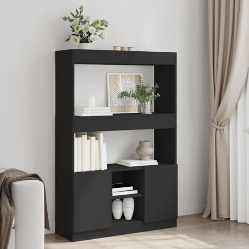HANJIEFACAI Highboard Schwarz 92x33x140 cm Holzwerkstoff Vitrine Bookcase Cabinet Small Bookshelf für Balkon Wohnzimmer Schlafzimmer Flur von HANJIEFACAI