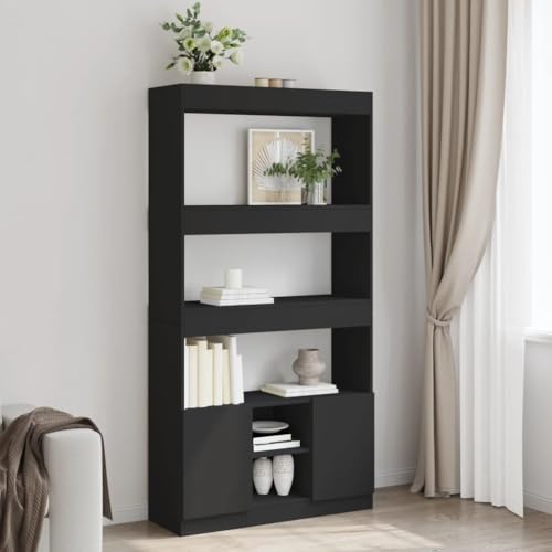HANJIEFACAI Highboard Schwarz 92x33x180 cm Holzwerkstoff Vitrine Bookcase Cabinet Small Bookshelf für Balkon Wohnzimmer Schlafzimmer Flur von HANJIEFACAI