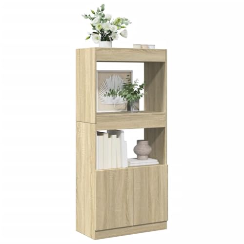 HANJIEFACAI Highboard Sonoma-Eiche 63x33x140 cm Holzwerkstoff Vitrine Bookcase Cabinet Small Bookshelf für Balkon Wohnzimmer Schlafzimmer Flur von HANJIEFACAI