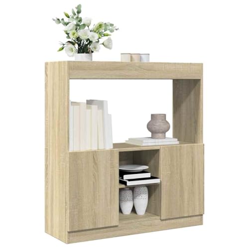 HANJIEFACAI Highboard Sonoma-Eiche 92x33x100 cm Holzwerkstoff Vitrine Bookcase Cabinet Small Bookshelf für Balkon Wohnzimmer Schlafzimmer Flur von HANJIEFACAI