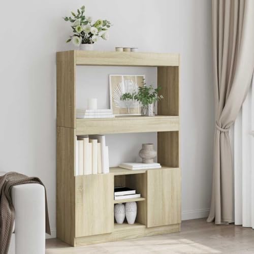 HANJIEFACAI Highboard Sonoma-Eiche 92x33x140 cm Holzwerkstoff Vitrine Bookcase Cabinet Small Bookshelf für Balkon Wohnzimmer Schlafzimmer Flur von HANJIEFACAI