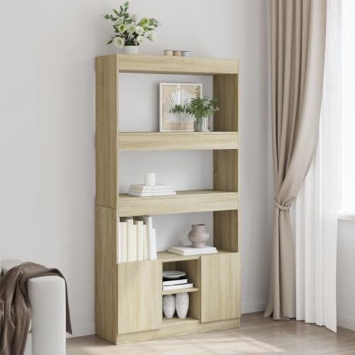 HANJIEFACAI Highboard Sonoma-Eiche 92x33x180 cm Holzwerkstoff Vitrine Bookcase Cabinet Small Bookshelf für Balkon Wohnzimmer Schlafzimmer Flur von HANJIEFACAI