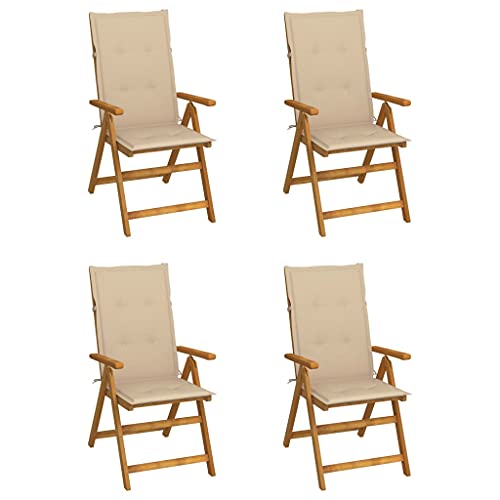 HANJIEFACAI Hochlehner Verstellbar 4 STK. mit Auflagen Massivholz Akazie Gartensessel Outdoor Gartenstuhl Terrassenstühle Garden Chair für Camping Park Schlafraum Balkon von HANJIEFACAI
