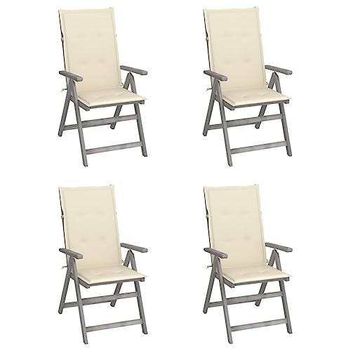 HANJIEFACAI Hochlehner Verstellbar 4 STK. mit Auflagen Massivholz Akazie Terrassenstuhl Balkonstuhl Essstühle Terrassenstühle für Balkon Park Schlafraum Camping von HANJIEFACAI