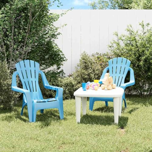 HANJIEFACAI Kinder-Gartenstühle 2 STK. Blau 37x34x44 cm PP Holzoptik Stuhl Garten Essstühle Terrassenstühle Outdoor Stuhl für Camping Schlafraum Park Hof von HANJIEFACAI