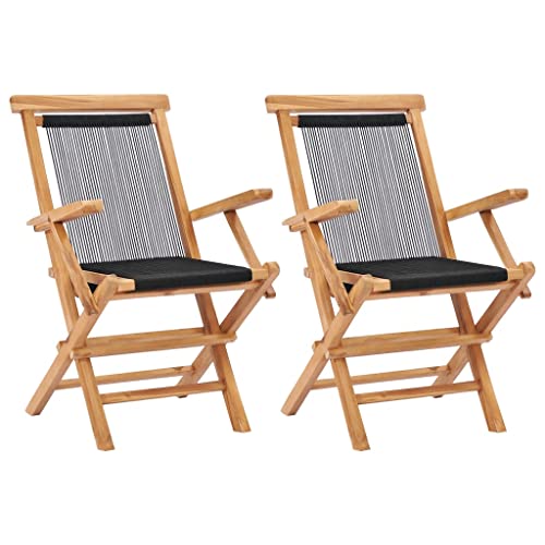 HANJIEFACAI Klappbare Gartenstühle 2 STK. Massivholz Teak und Seil Stuhl Garten Gartenstuhl Balkon Stühle Garden Chair für Balkon Park Schlafraum Camping von HANJIEFACAI
