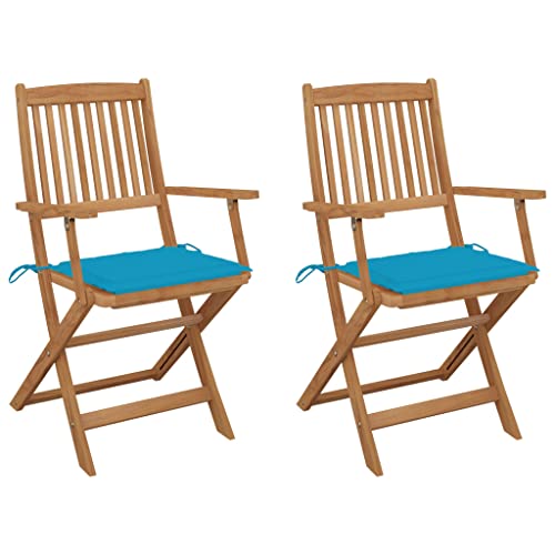 HANJIEFACAI Klappbare Gartenstühle 2 STK. mit Kissen Massivholz Akazie Stuhl Garten Balkonstuhl Essstühle Balcony Chair für Schlafraum Balkon Park Camping von HANJIEFACAI
