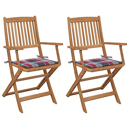 HANJIEFACAI Klappbare Gartenstühle 2 STK. mit Kissen Massivholz Akazie Stuhl Garten Balkonstuhl Essstühle Balcony Chair für Schlafraum Balkon Park Camping von HANJIEFACAI