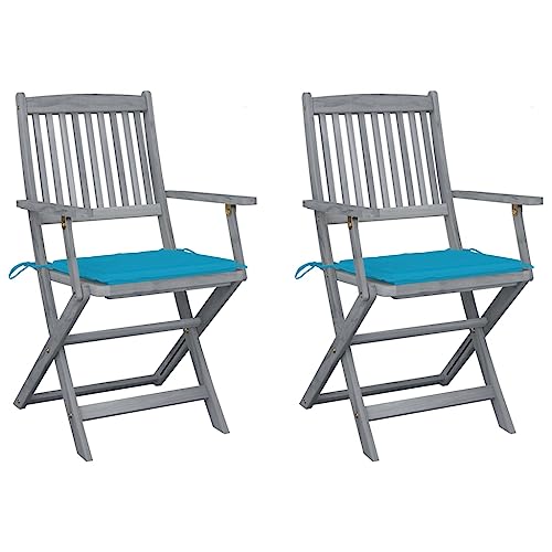 HANJIEFACAI Klappbare Gartenstühle 2 STK. mit Sitzkissen Massivholz Akazie Gartenstuhl Modern Gartenstuhl Terrassenstühle Outdoor Stuhl für Camping Schlafraum Hof Balkon von HANJIEFACAI