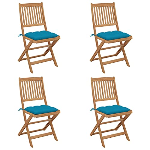 HANJIEFACAI Klappbare Gartenstühle 4 STK. mit Kissen Massivholz Akazie Biergartenstühle Gartenstuhl Essstühle Outdoor Chair für Park Balkon Hof Camping von HANJIEFACAI