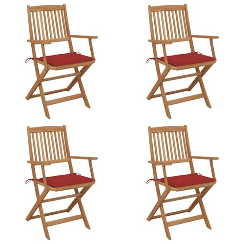 HANJIEFACAI Klappbare Gartenstühle 4 STK. mit Kissen Massivholz Akazie Stuhl Garten Balkonstuhl Essstühle Balcony Chair für Schlafraum Balkon Park Camping von HANJIEFACAI
