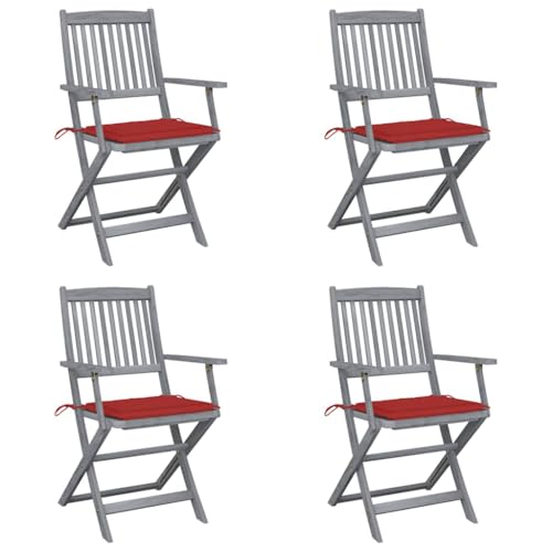 HANJIEFACAI Klappbare Gartenstühle 4 STK. mit Sitzkissen Massivholz Akazie Gartenstuhl Modern Gartenstuhl Terrassenstühle Outdoor Stuhl für Camping Schlafraum Hof Balkon von HANJIEFACAI