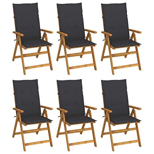 HANJIEFACAI Klappbare Gartenstühle 6 STK. mit Auflagen Massivholz Akazie Gartensessel Outdoor Gartenstuhl Terrassenstühle Garden Chair für Camping Park Schlafraum Balkon von HANJIEFACAI