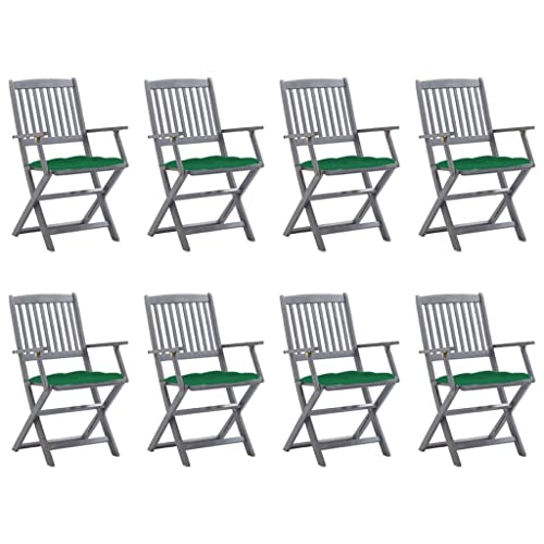 HANJIEFACAI Klappbare Gartenstühle 8 STK. mit Kissen Massivholz Akazie Stühle Balkon Gartenstuhl Balkonstuhl Garden Chair für Schlafraum Camping Park Hof von HANJIEFACAI