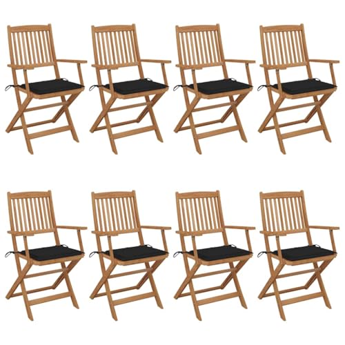 HANJIEFACAI Klappbare Gartenstühle 8 STK. mit Kissen Massivholz Akazie Stühle Balkon Gartenstuhl Terrassenstühle Balkon Stühle für Hof Park Schlafraum Camping von HANJIEFACAI