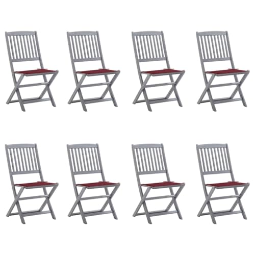 HANJIEFACAI Klappbare Gartenstühle 8 STK. mit Kissen Massivholz Akazie Terrassenstuhl Gartenstuhl Balkonstuhl Outdoor Stuhl für Park Camping Balkon Hof von HANJIEFACAI