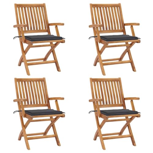 HANJIEFACAI Klappbare Gartenstühle mit Kissen 4 STK. Massivholz Teak Biergartenstühle Essstühle Balkon Stühle Outdoor Stuhl für Park Hof Schlafraum Balkon von HANJIEFACAI