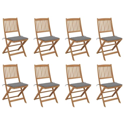 HANJIEFACAI Klappbare Gartenstühle mit Kissen 8 STK. Massivholz Akazie Biergartenstühle Balkonstuhl Balkon Stühle Garden Chair für Camping Hof Schlafraum Park von HANJIEFACAI