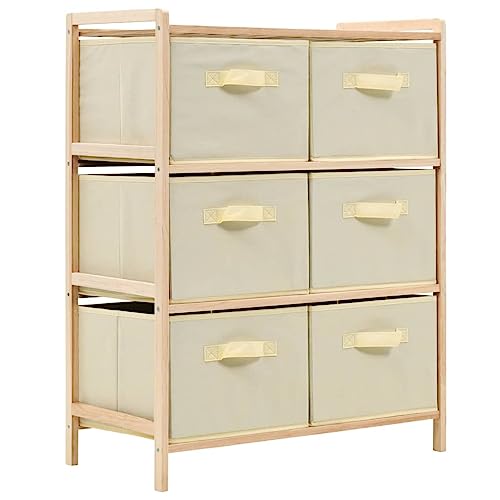 HANJIEFACAI Korbkommode mit 6 Stoffkörben Zedernholz Beige Aufbewahrungsmöbel Wohnzimmer Schlafzimmer Garderobe Organizer Stauraum Kommode Regal von HANJIEFACAI