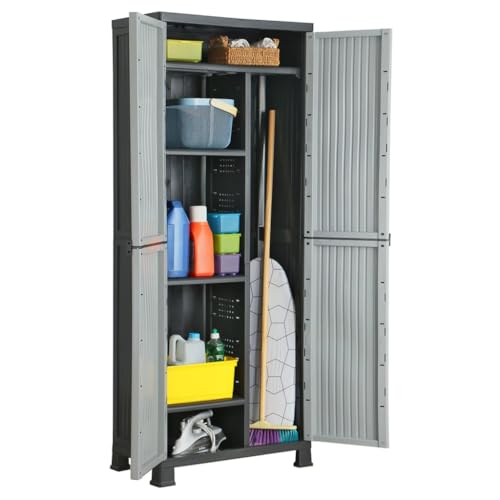 HANJIEFACAI Kunststoffschrank 68x39x171,5 cm Grau Aufbewahrungsschrank mit 2 Türen für Garage Lagerraum Büro Haushalt Ordnungssystem Stauraum Möbel HANJIEFACAI Kunststoffschrank 68x39x171,5 cm Grau Aufbewahrungsschrank mit 2 Türen für Garage Lagerraum Büro Haushalt Ordnungssystem Stauraum Möbel von HANJIEFACAI