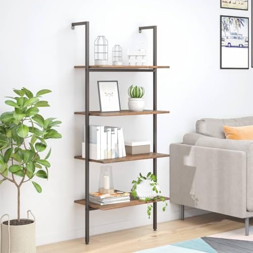 HANJIEFACAI Leiterregal mit 4 Böden Dunkelbraun und Schwarz 64x35x152,5 cm Small Bookcase Bookcase Cabinet Display Cabinet für Flur Arbeitszimmer Wohnzimmer Schlafzimmer von HANJIEFACAI