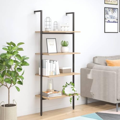 HANJIEFACAI Leiterregal mit 4 Böden Hellbraun und Schwarz 64x35x152,5 cm Small Bookcase Bookcase Cabinet Display Cabinet für Flur Arbeitszimmer Wohnzimmer Schlafzimmer von HANJIEFACAI
