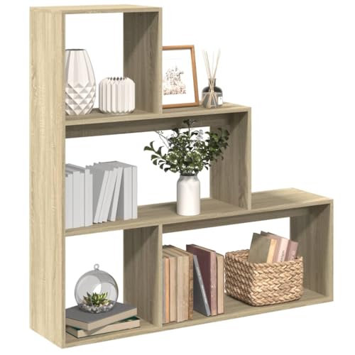 HANJIEFACAI Raumteiler-Bücherregal 3 Stufen Sonoma-Eiche 123x29x123 cm Book Shelves Book Shelf Bookshelves Display Cabinet für Balkon Flur Wohnzimmer Arbeitszimmer von HANJIEFACAI