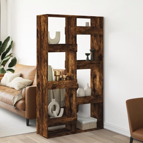 HANJIEFACAI Raumteiler Räuchereiche 100x33x175 cm Holzwerkstoff Small Bookcase Bookcase Small Bookshelf Shelf Organizer für Balkon Schlafzimmer Arbeitszimmer Flur von HANJIEFACAI