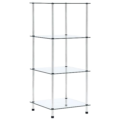 HANJIEFACAI Regal mit 4 Ablagen Transparent 40x40x100 cm Hartglas Vitrine Book Shelf Bookcase Bookshelves für Balkon Schlafzimmer Flur Wohnzimmer von HANJIEFACAI