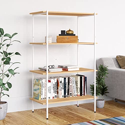HANJIEFACAI Regal mit 4 Böden Weiß und Eiche-Optik 80x40x130 cm Small Shelf Bookcase Small Bookshelf Display Cabinet für Arbeitszimmer Wohnzimmer Schlafzimmer Balkon von HANJIEFACAI