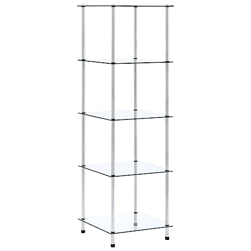 HANJIEFACAI Regal mit 5 Ablagen Transparent 40x40x130 cm Hartglas Vitrine Book Shelf Bookcase Bookshelves für Balkon Schlafzimmer Flur Wohnzimmer von HANJIEFACAI