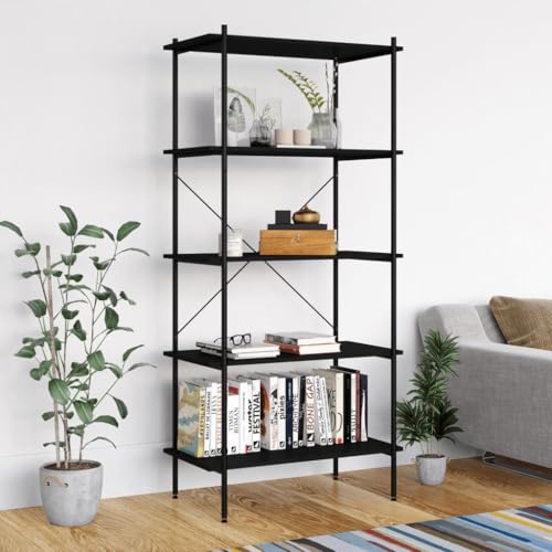 HANJIEFACAI Regal mit 5 Böden Schwarz 80x40x163 cm Small Shelf Bookcase Small Bookshelf Display Cabinet für Arbeitszimmer Wohnzimmer Schlafzimmer Balkon von HANJIEFACAI